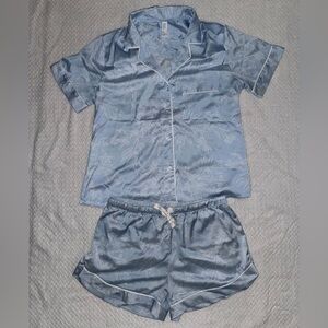 stars above Light Blue Satin Floral Short Pajama Set
